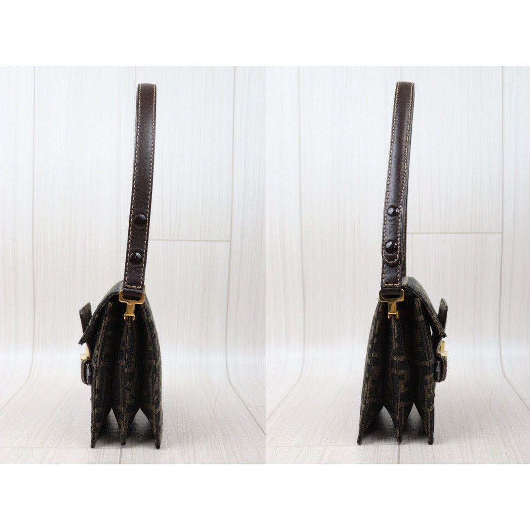Rank A｜ FENDI Zucca Mamma Shoulder Bag Gold Hardware｜24052704