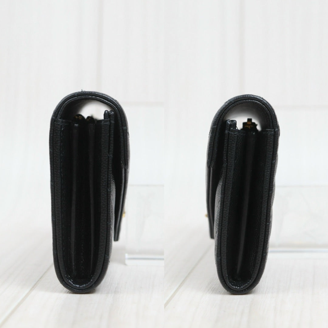 Include Entrupy Certificate of Authenticity｜Good ( Rank AB)｜  Saint Laurent YSL Caviar Skin Long Wallet   Black ｜26091401