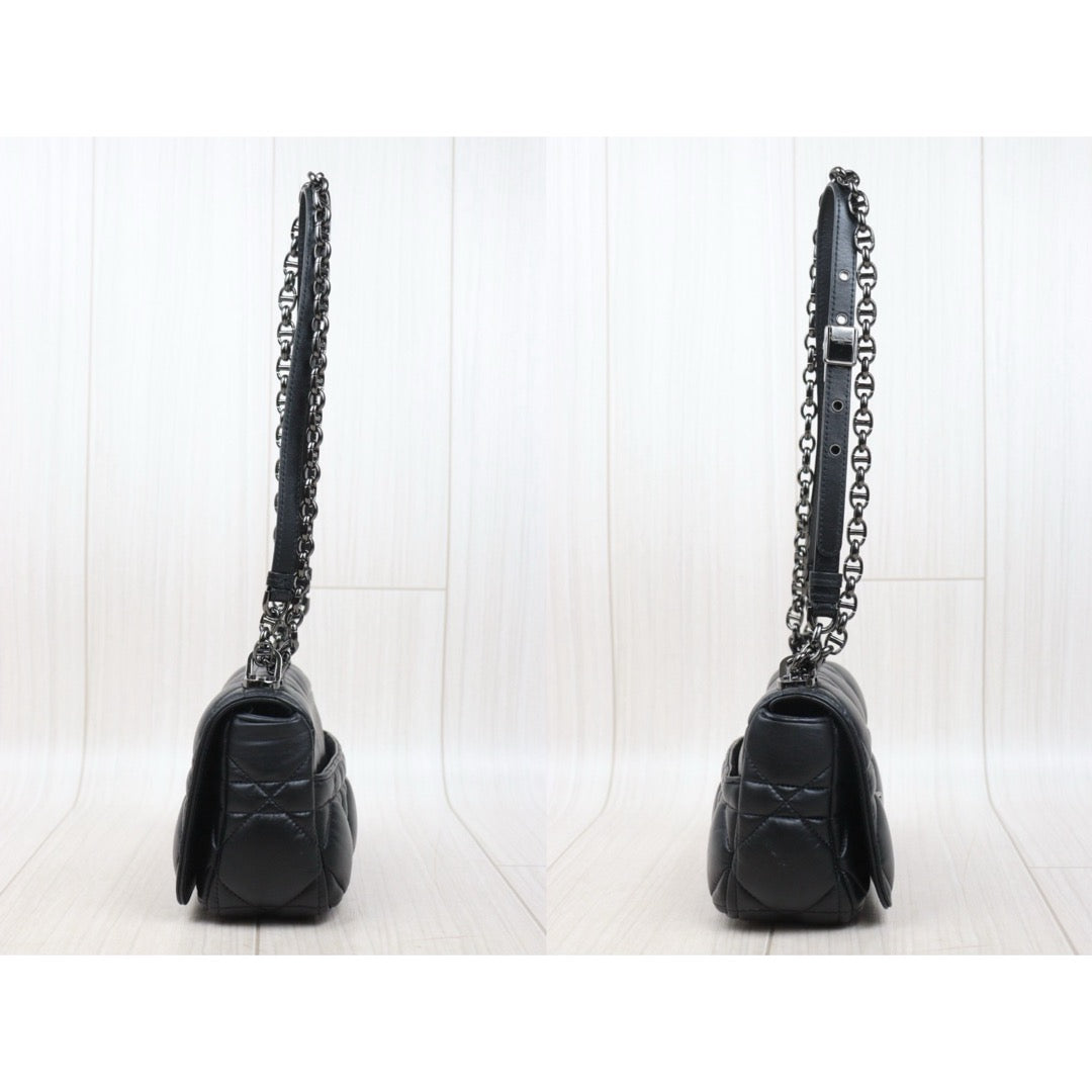 Very Good ( Rank A) ｜Dior Caro Matelasse Chain Calf Leather Shoulder Bag PM So Black  ｜S25071010