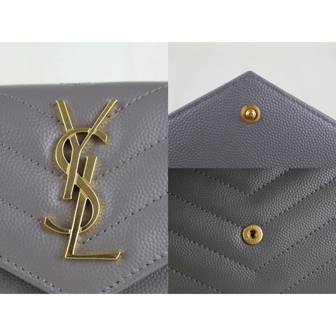 Excellent（Rank SA）｜Full Set  Saint Laurent YSL Caviar Skin Calf Leather Card Holder Etoupe｜S26013002