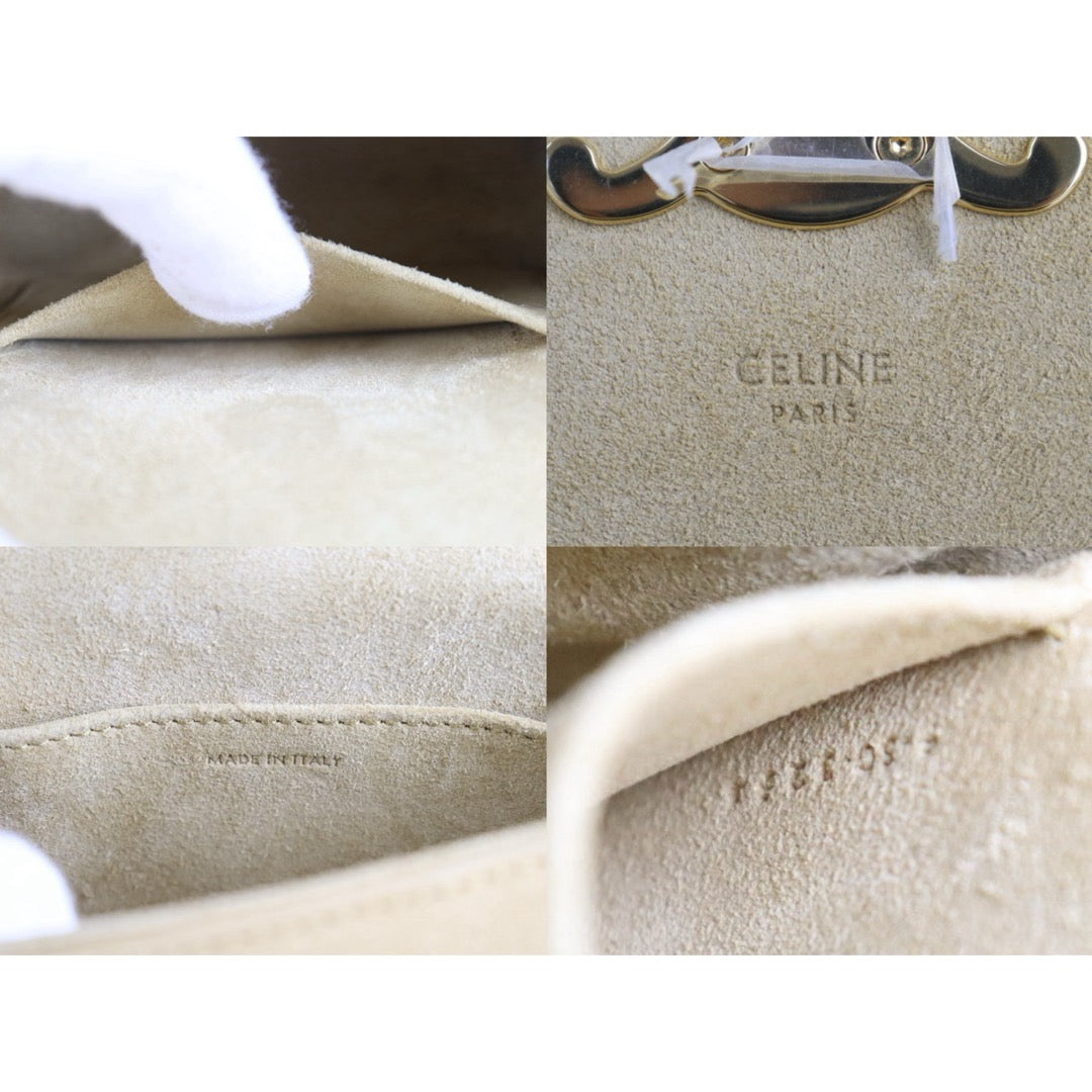Include Entrupy Certificate of Authenticity｜Good ( Rank A) ｜CELINE Suede Shearling Triomphe Mini Chain Claude Shoulder Bag ｜S26083015