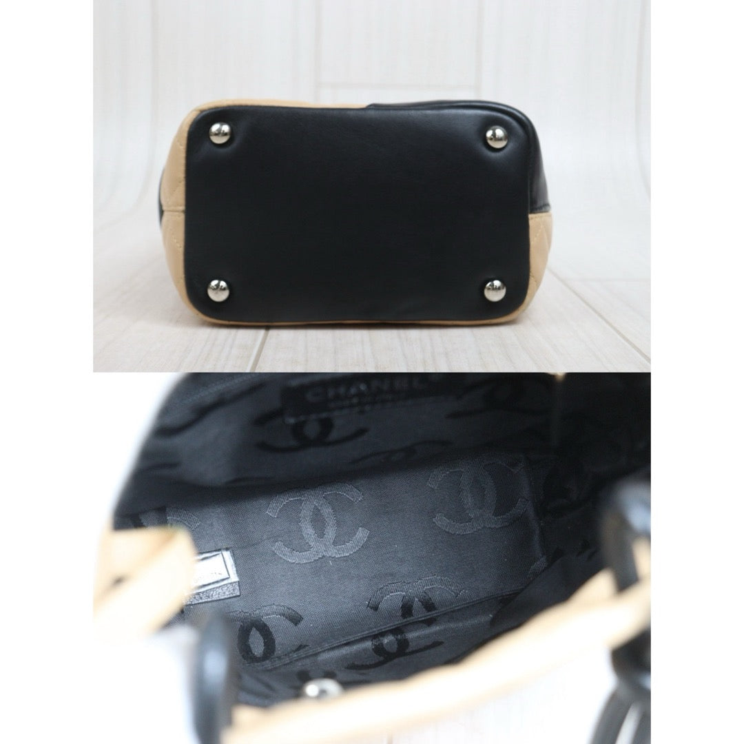 Include Entrupy Certificate of Authenticity｜Good ( Rank AB) ｜ CHANEL Cambon Line Mini ToteBag Beige Black Made In 2003-2004 Year｜26082805