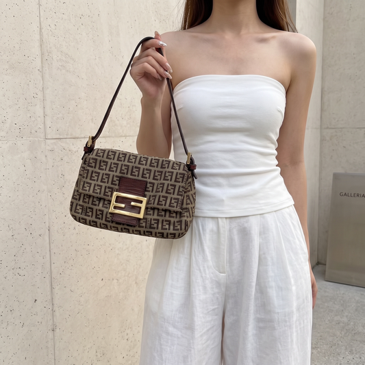 Include Entrupy Certificate of Authenticity｜Good ( Rank AB)｜ FENDI Zucca Mamma Baguette Shoulder Bag Brown｜S26082402