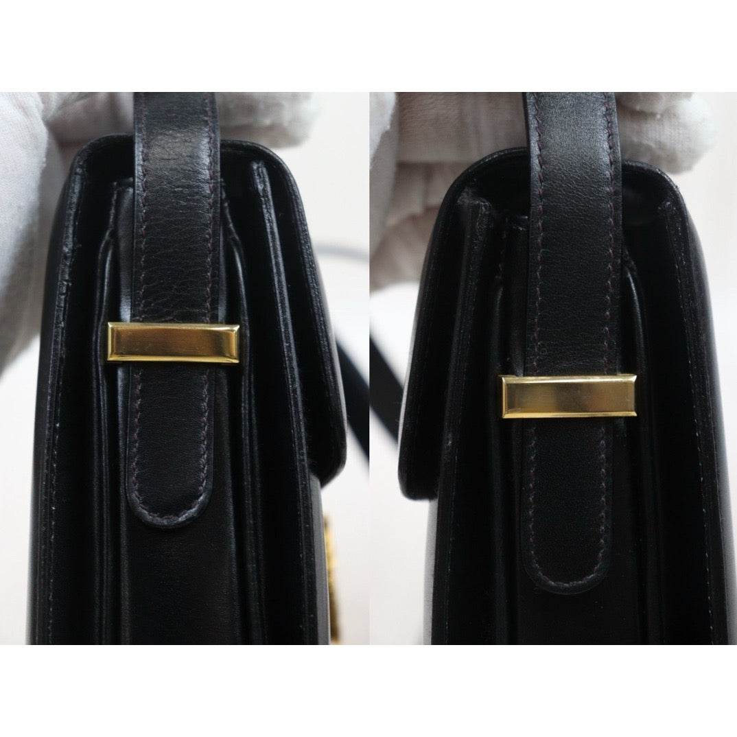 Good ( Rank AB) ｜CELINE Vintage Carriage Box Calf Black Shoulder Bag｜24100707