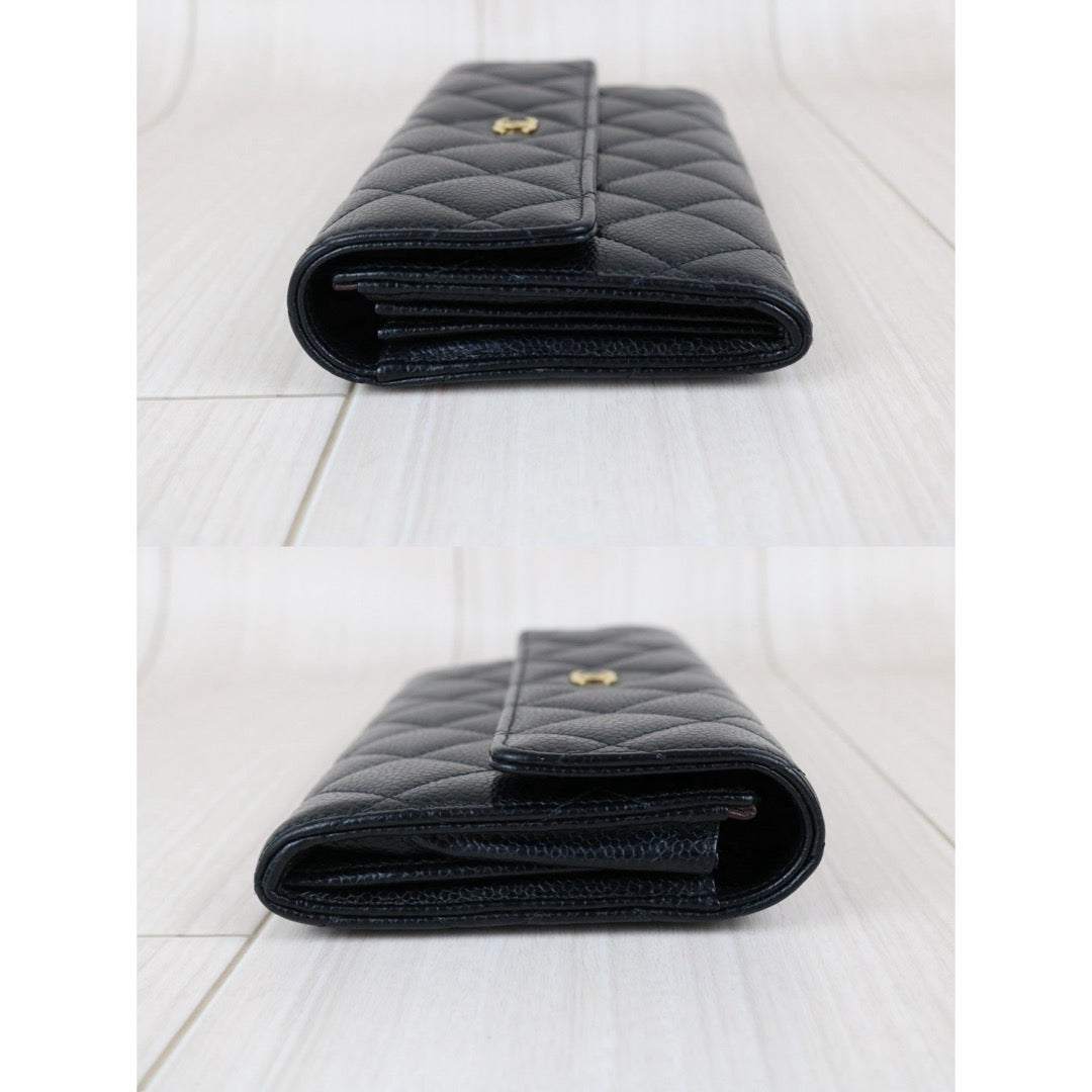 Include Entrupy Certificate of Authenticity｜Very Good ( Rank A)｜CHANEL Caviar Skin Black Long Wallet Made In 2015-2016Year｜S26050801