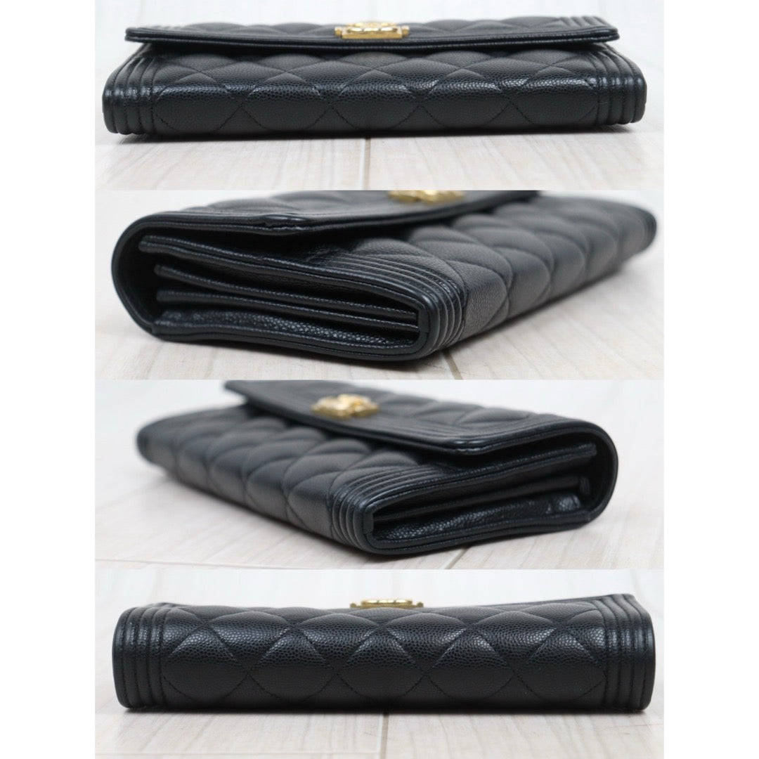 Good ( Rank AB) ｜CHANEL Leboy Caviar Skin Black Long Wallet Made In 2020Year｜25111304