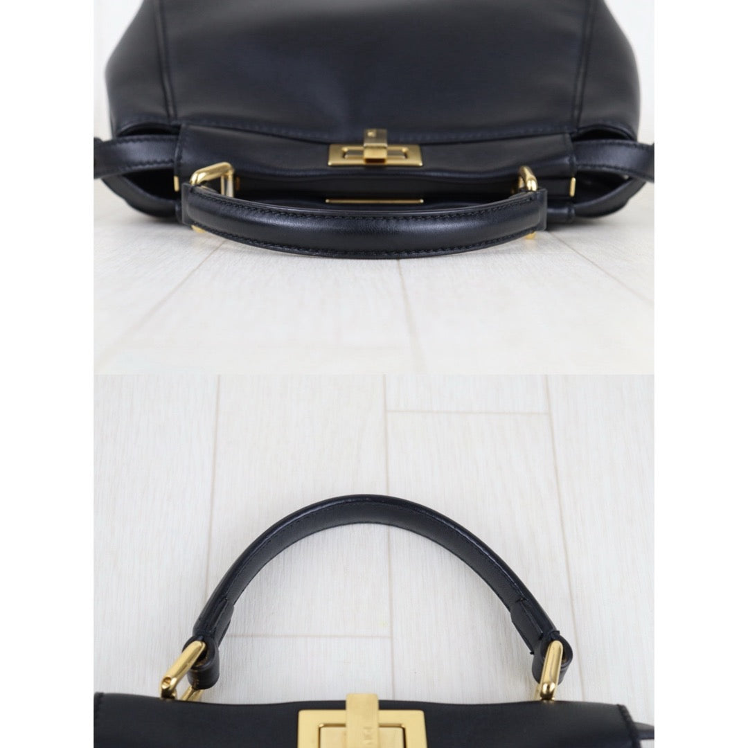 Very Good ( Rank A)｜ FENDI Lamb Skin peeapoo iconic mini Handbag With Shoulder Bag Black｜S25091501