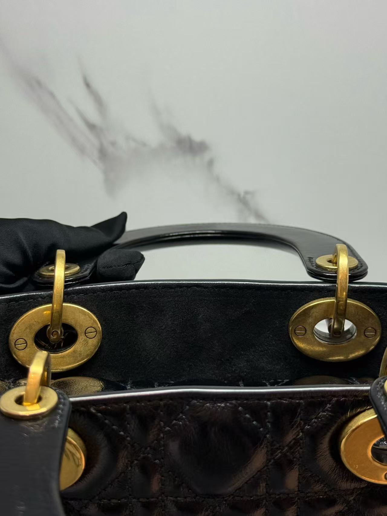 Dior Small Lady Dior Cafe Skin 2WAY Shoulder Bag Handbag Black