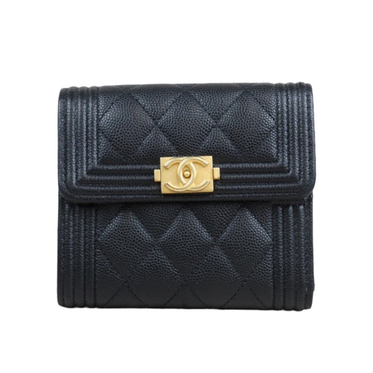 Rank S｜CHANEL Leboy Caviar Skin Black Wallet｜23120712