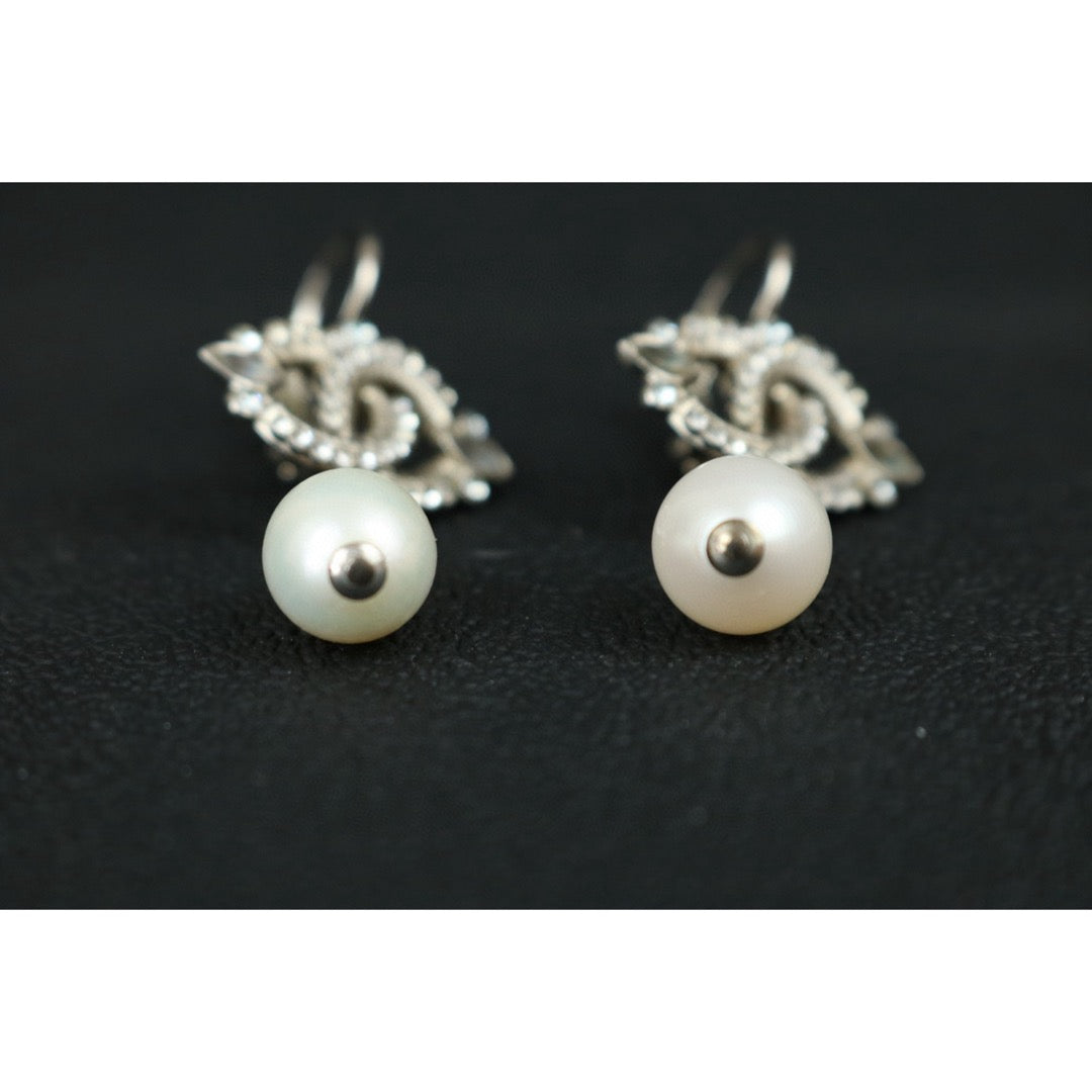 Excellent（Rank SA）｜ CHANEL Coco Mark Rhinestone Pearl Earrings Silver｜X25040603