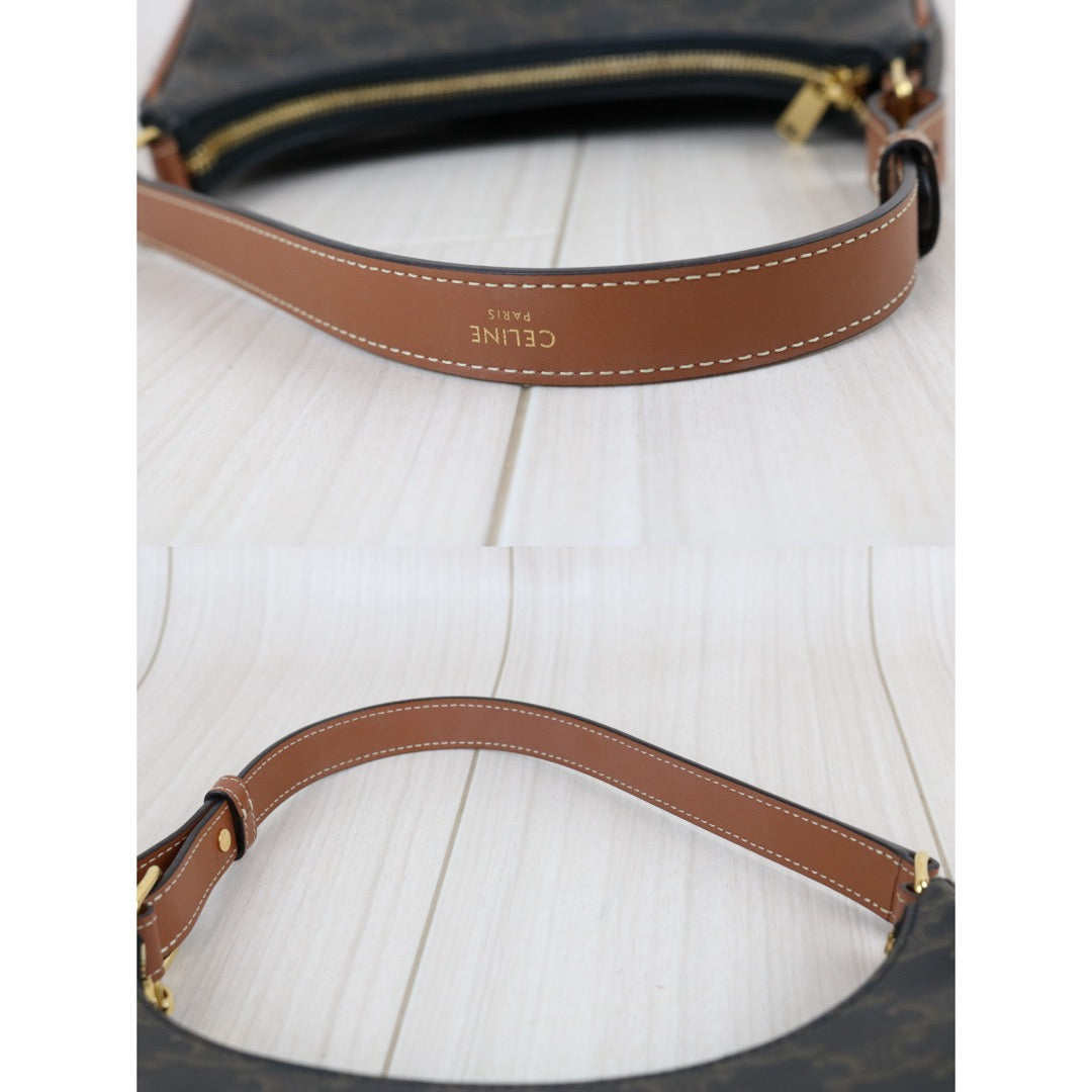 Include Entrupy Certificate of Authenticity｜Very Good ( Rank A)｜ CELINE AVA Macadam Triomphe Calf Leather Shoulder Bag ｜Z26102202
