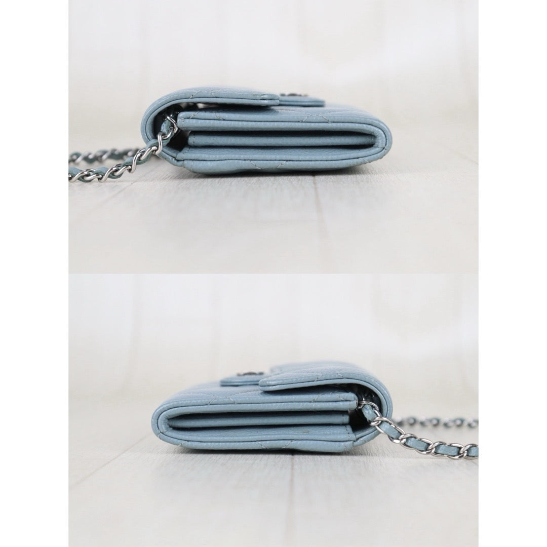 Include Entrupy Certificate of Authenticity｜Very Good ( Rank A)｜CHANEL Caviar Skin Chain Shoulder Bag Blue Made In 2020-2021Year｜S26072536