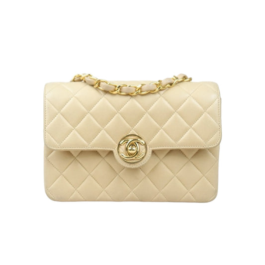 Good ( Rank AB)｜ CHANEL Lanbskin Square 17 Beige Shoulder Bag Made In 1989～1991Year ｜P24073001