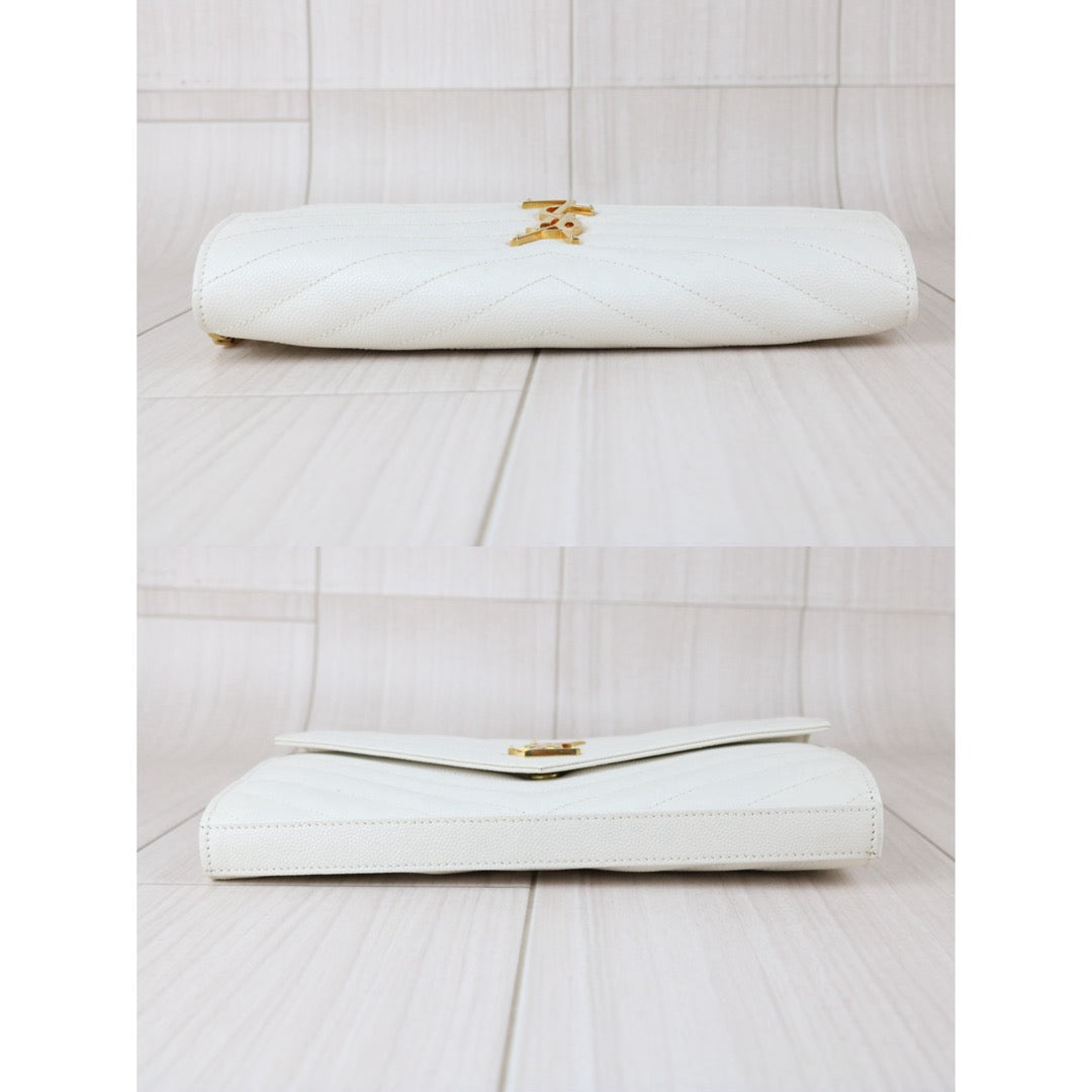 Include Entrupy Certificate of Authenticity｜Very Good ( Rank A)｜ Saint Laurent YSL Caviar Skin Shoulder Bag White MM｜X26041417
