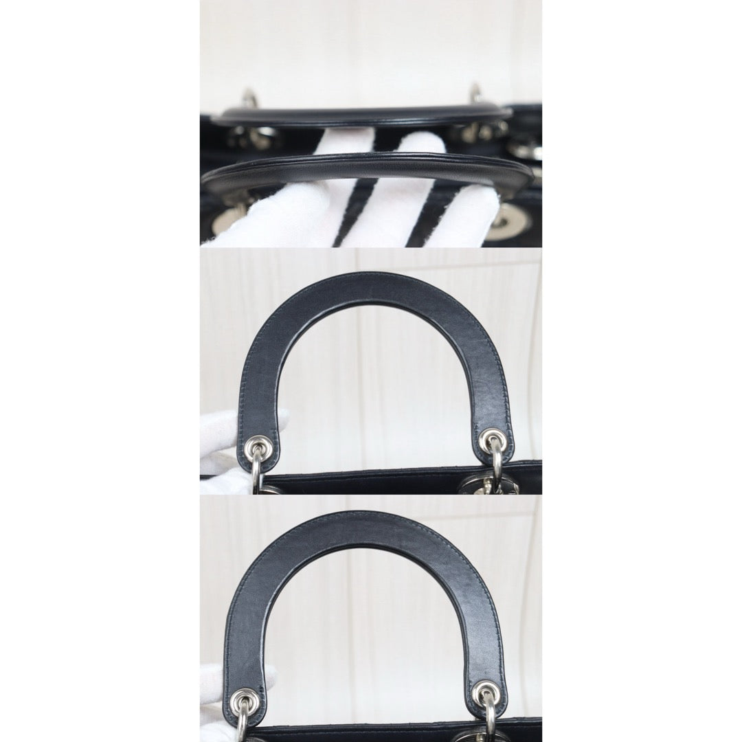 Include Entrupy Certificate of Authenticity｜Very Good ( Rank A) ｜  Dior Lady Dior Lamb Skin 2WAY Handbag Shoulder Bag Navy Blue ( Nearly Black ) ｜S26030909