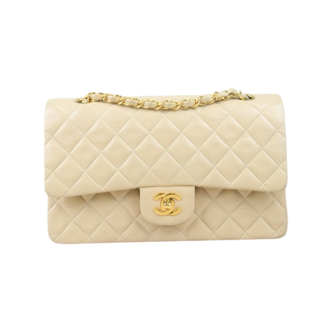 Good ( Rank AB)｜ CHANEL  Lamb Skin Beige Double Flap 25 Shoulder Bag Made in 1996-1997 Year ｜P24083012