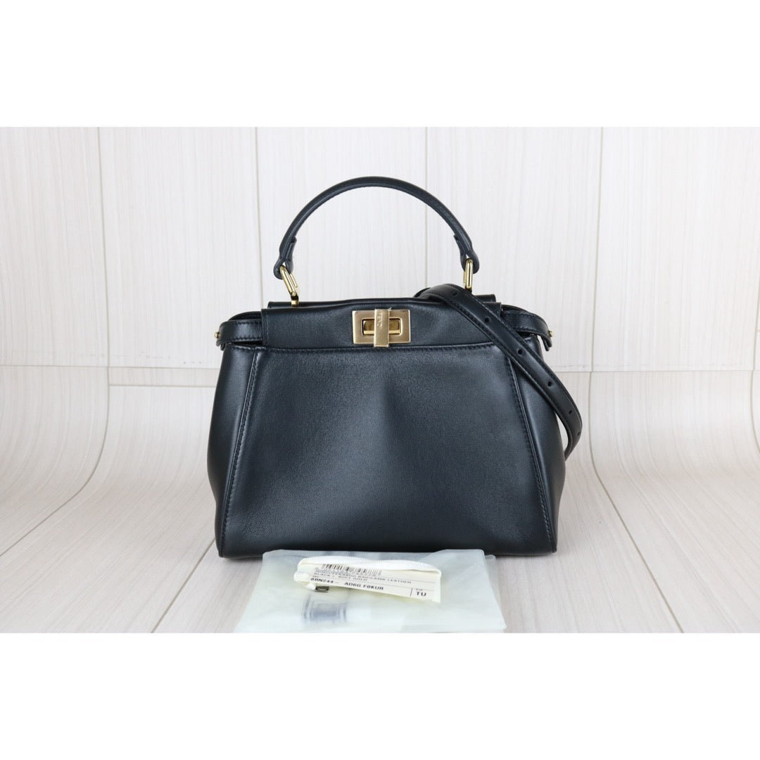 Excellent（Rank SA） ｜ FENDI Calf Leather Peekapoo iconic mini Handbag With Shoulder Bag Black｜S25111802