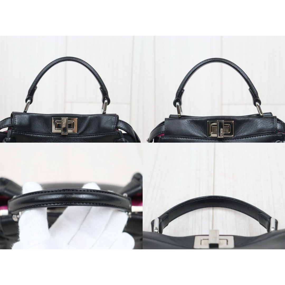 Fair ( Rank B) ｜ FENDI Calf Leather Peekapoo iconic mini Handbag With Shoulder Bag Black｜H25063013
