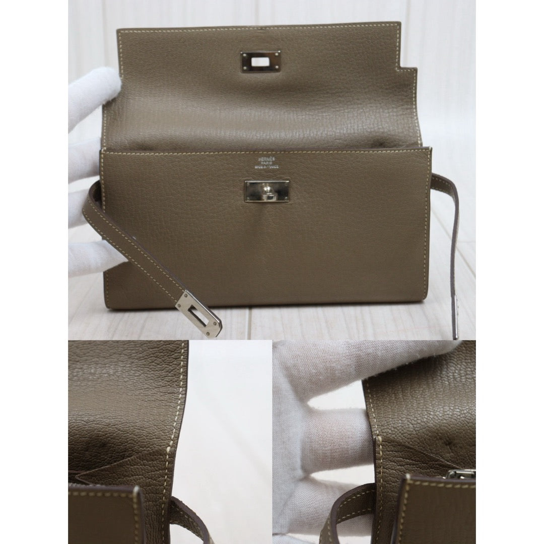Include Entrupy Certificate of Authenticity｜Good ( Rank AB)｜ HERMES Goatskin Kelly Long Wallet Etoupe □Q Stamp Made In 2013Year｜W26020602