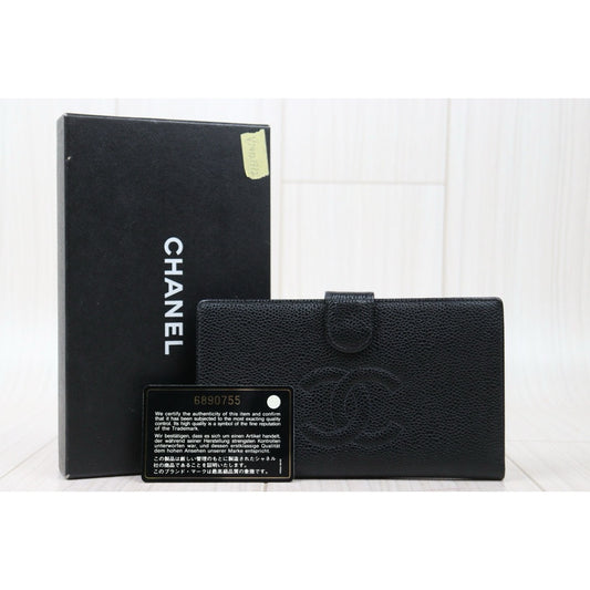 Good ( Rank AB)｜CHANEL Caviar Skin Black Long Wallet Made In 2000-2002 Year｜VT25030129
