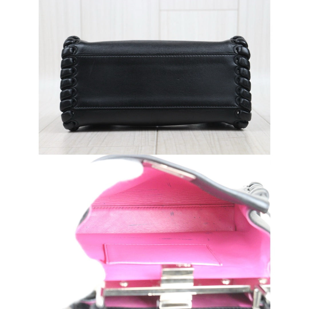 Fair ( Rank B) ｜ FENDI Calf Leather Peekapoo iconic mini Handbag With Shoulder Bag Black｜H25063013