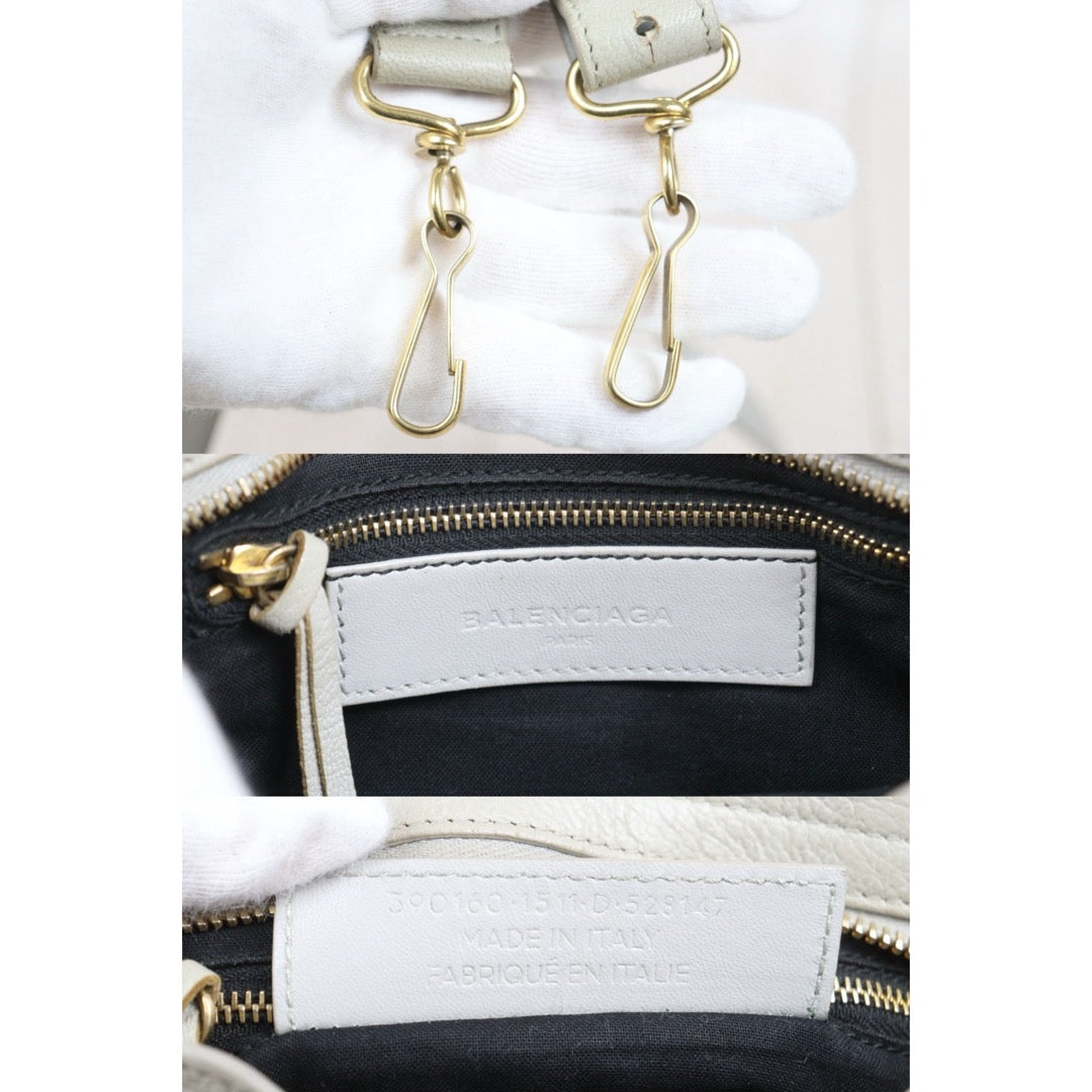 Include Entrupy Certificate of Authenticity｜Good ( Rank AB)｜Balenciaga Goatskin Edge Gaint Classic Mini City Handbag Shoulder Bag Light Gray｜S26060103