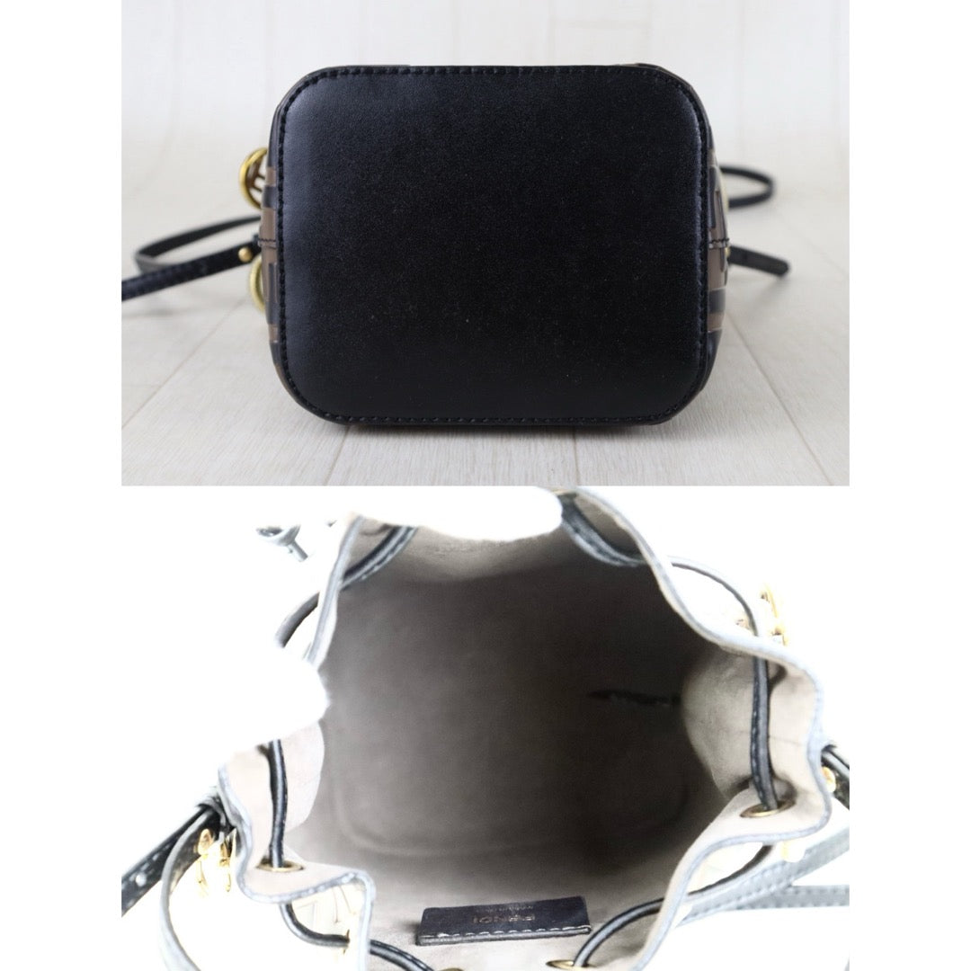 Include Entrupy Certificate of Authenticity｜Very Good ( Rank A)｜ FENDI Zucca Calf Leather Mini Mon Tresor Bucket bag Shoulder Bag Brown ｜S26042203