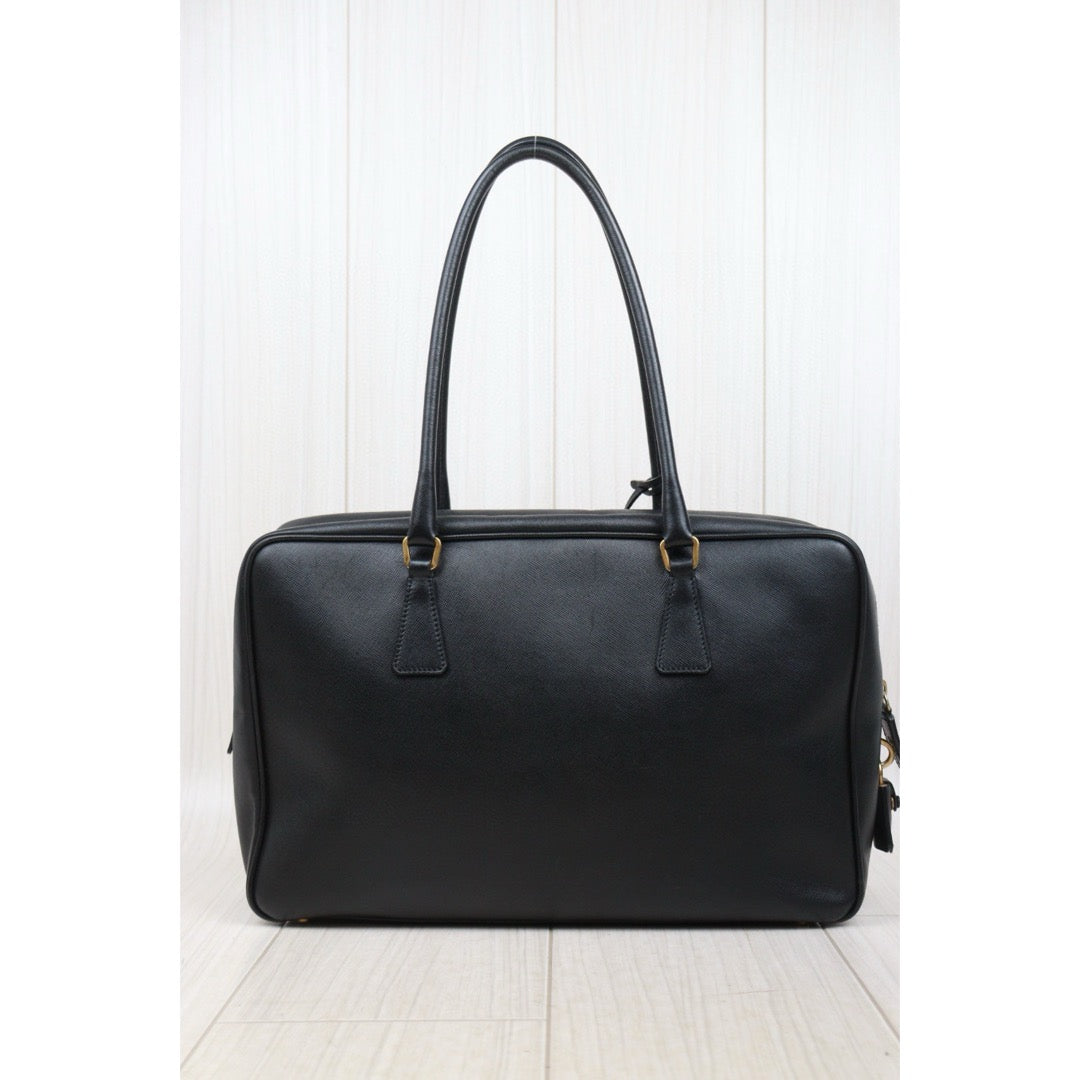Good ( Rank AB)｜Prada Leather Saffiano Briefcase Handbag Gold Hardware Black｜V25050816