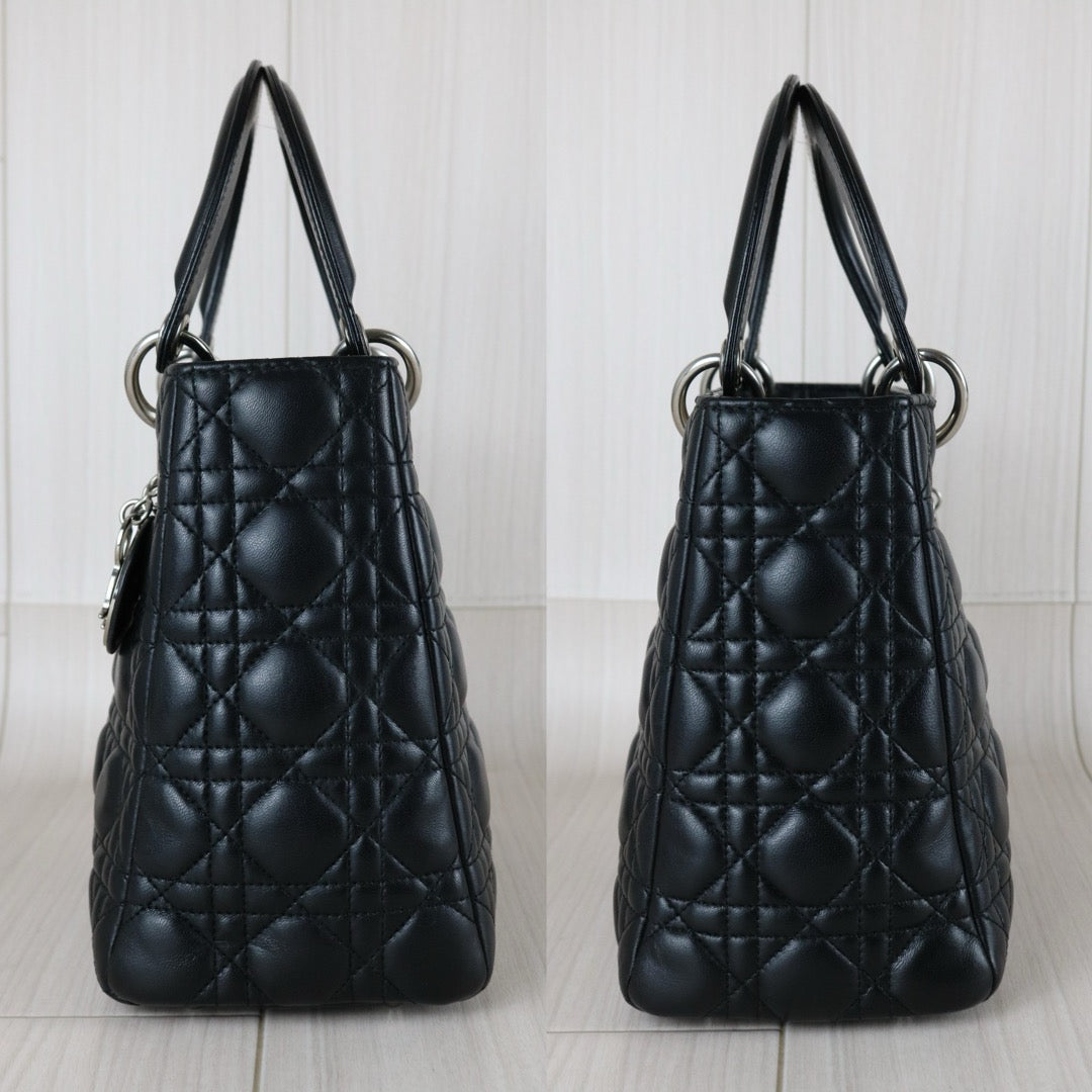 Very Good ( Rank A) ｜  Dior Lady Dior Lamb Skin 2WAY Handbag Shoulder Bag  Black  ｜S25121402