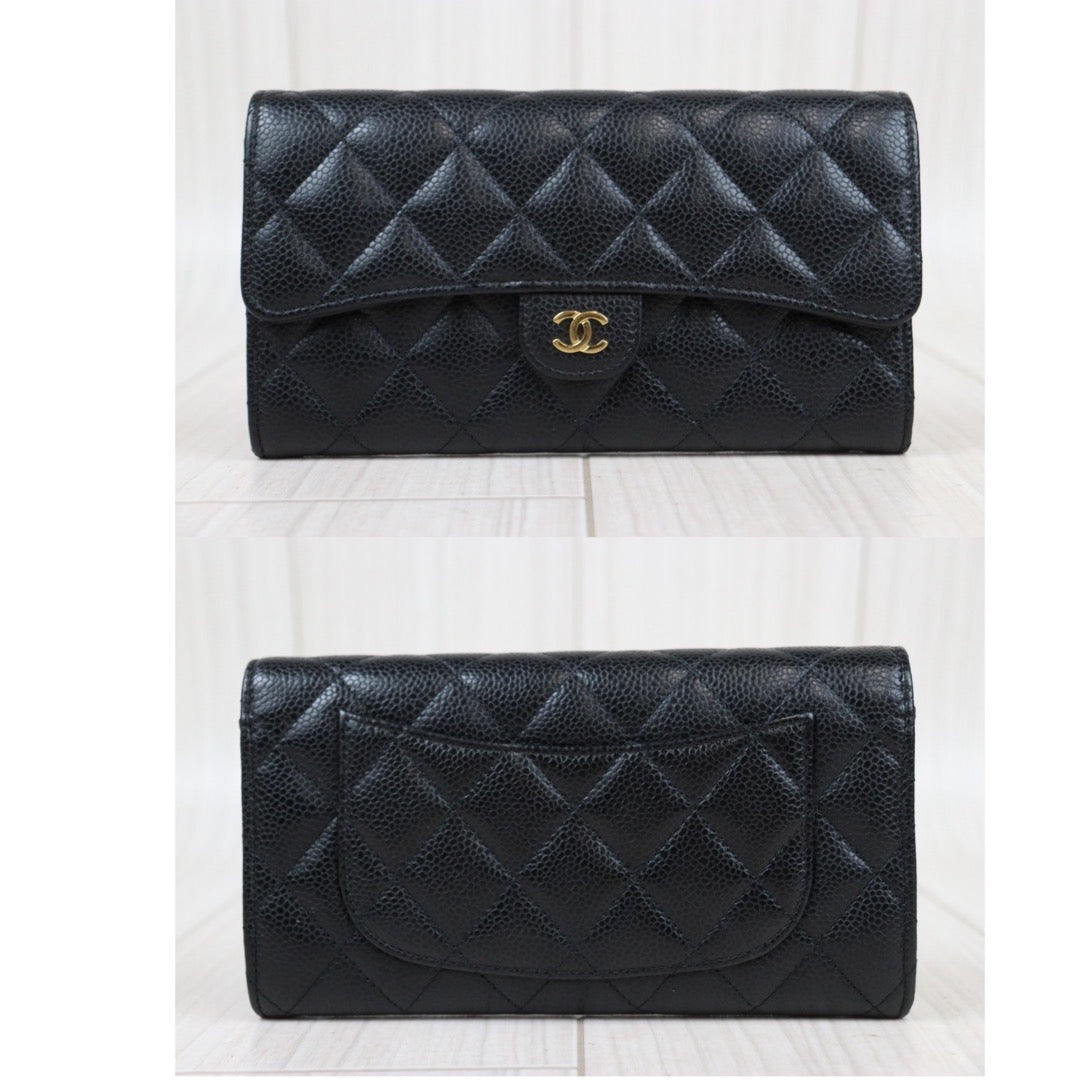 Rank A ｜CHANEL Caviar Skin Black Long Wallet Made In 2019-2020 Year｜S23120203