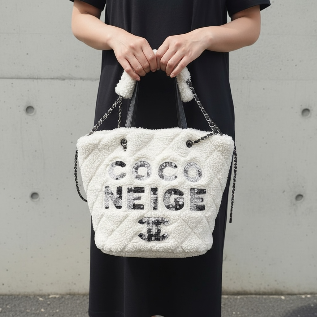 Include Entrupy Certificate of Authenticity｜Very Good ( Rank A) ｜ CHANEL Coco Neige Series Lamb Wool ToteBag Made In 2019～2020Year ｜Y26040602