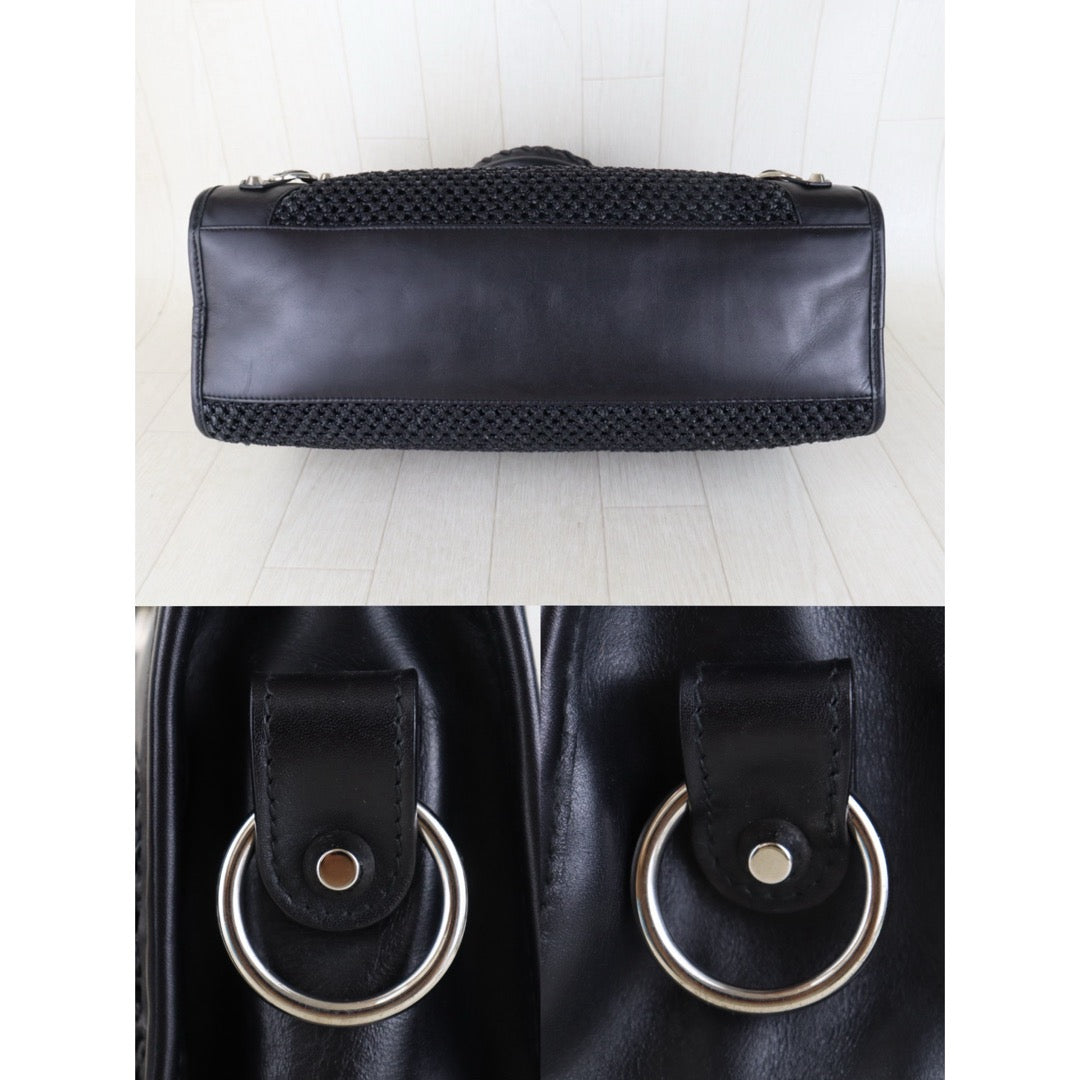 Include Entrupy Certificate of Authenticity｜Very Good ( Rank A)｜Balenciaga Classic City Straw GM Black Motorcycle HandBag Shoulder Bag ｜Z26091902