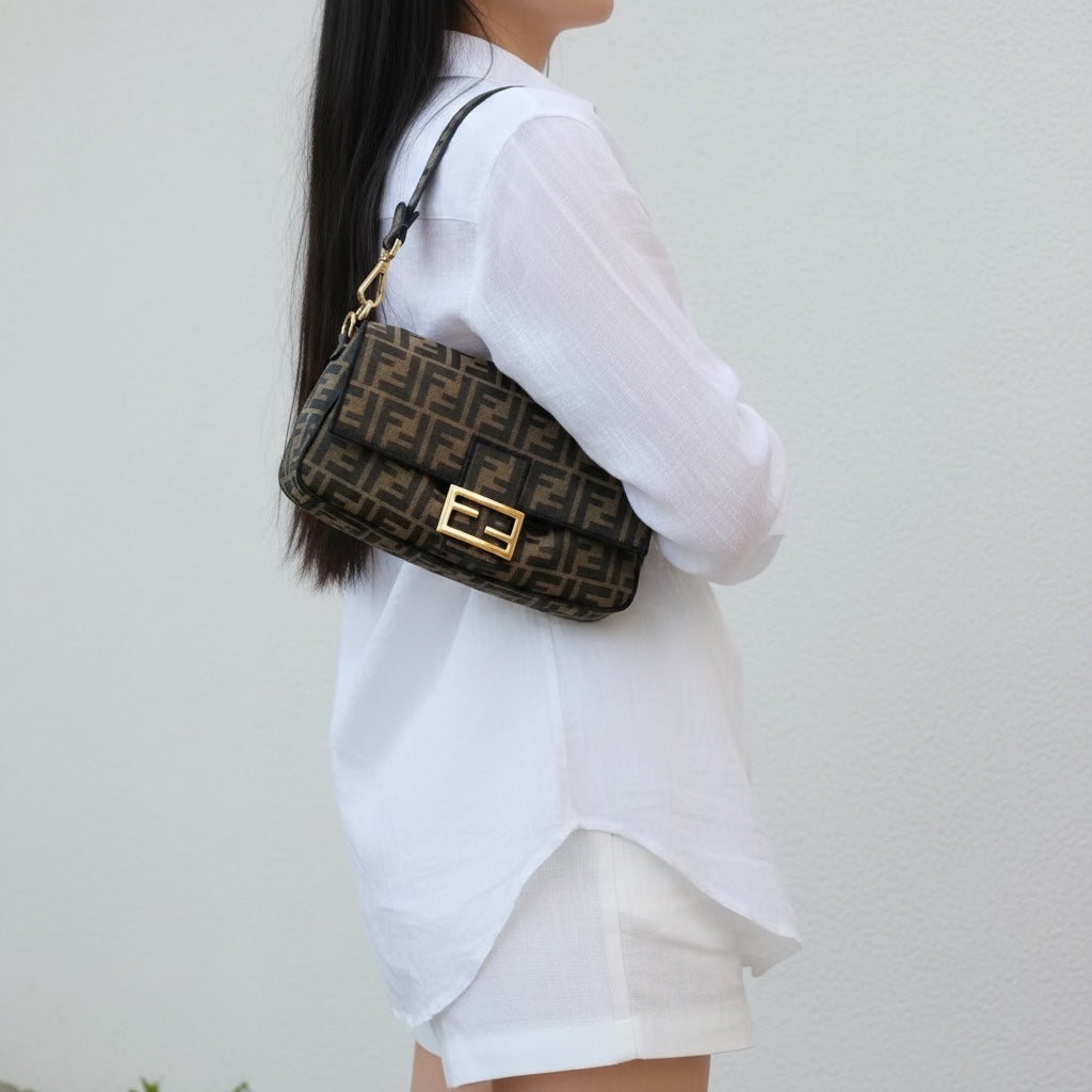 Include Entrupy Certificate of Authenticity｜Very Good ( Rank A)｜ FENDI Mamma Baguette Shoulder Bag  Gold Hardware Current Model｜S26060504
