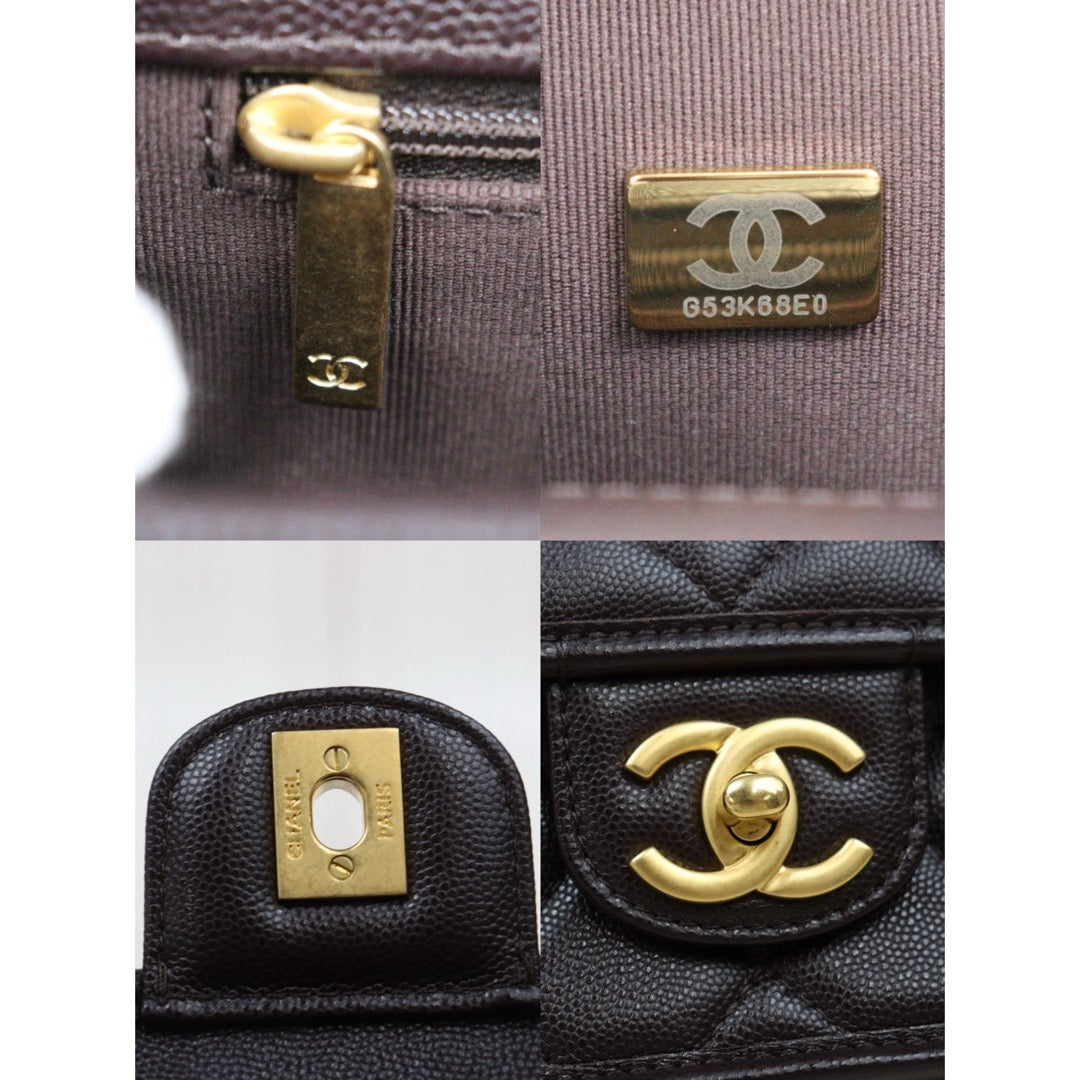 Very Good ( Rank A)｜ CHANEL Matrasse  Calf Leather 22K  Flap With Top Handle Shoulder Bag Chocolate IC Chips Model ｜A26030617
