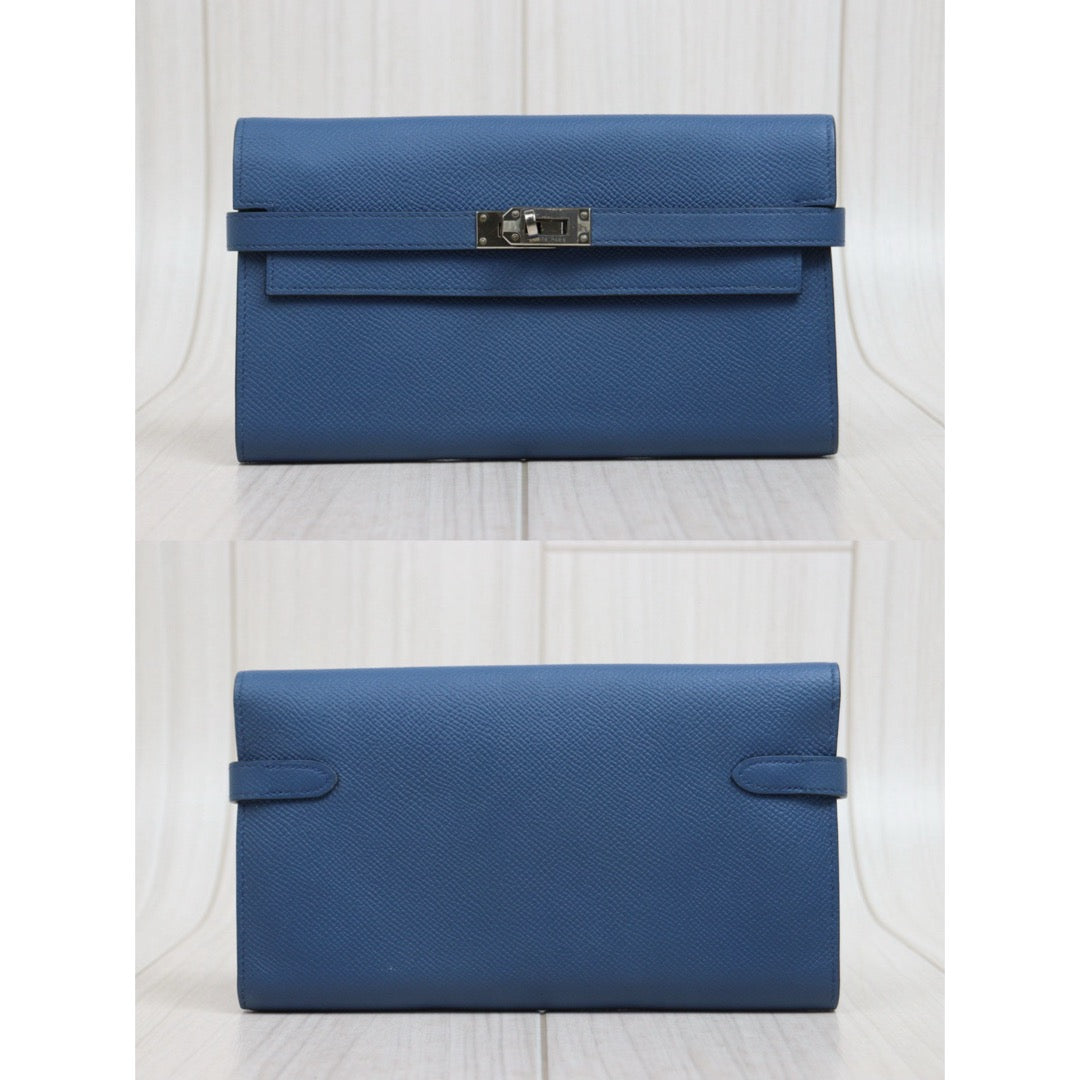 Very Good ( Rank A)｜ HERMES Epsom Kelly Long Wallet Agate Blue X Stamp Made In 2016Year｜W26020603