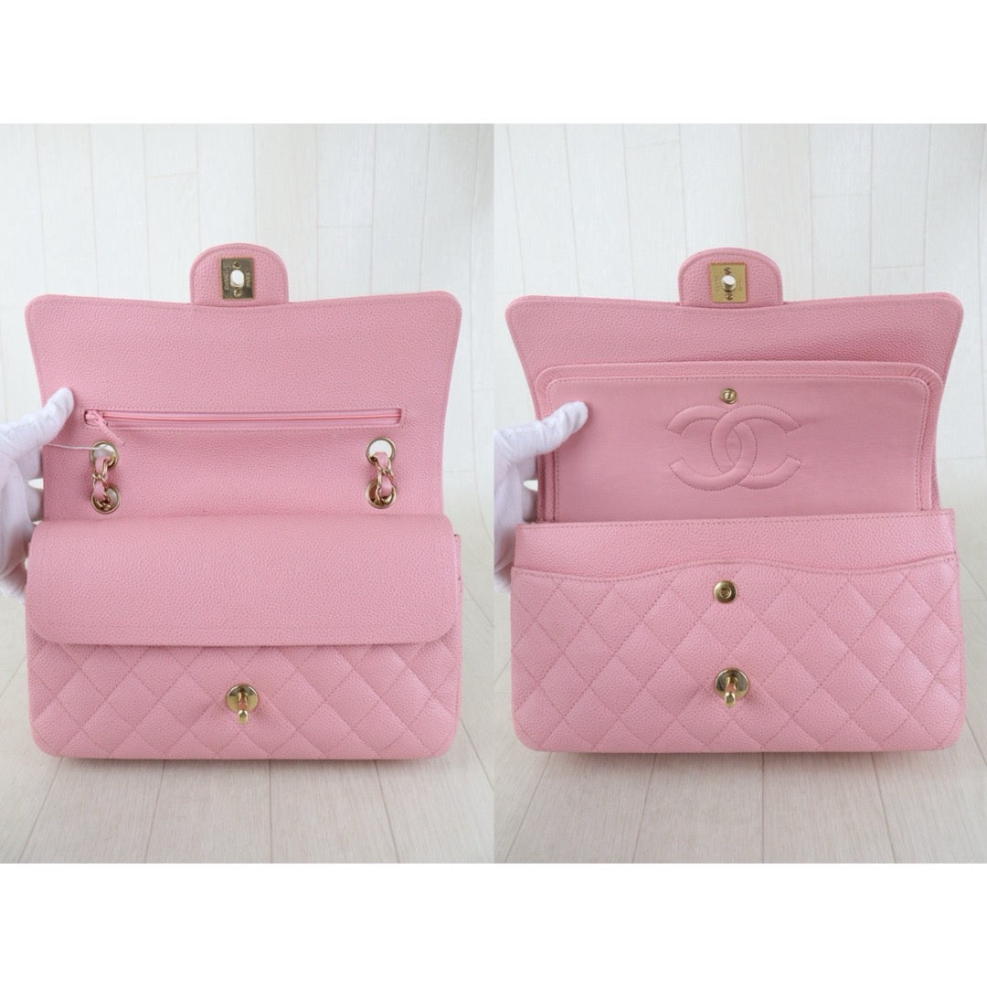 Include Entrupy Certificate of Authenticity｜Excellent（Rank SA）｜ CHANEL Caviar Skin Calf Leather Chain Double Flap 25 Shoulder Bag  Light Pink Made In 2005-2006Year｜S26083006