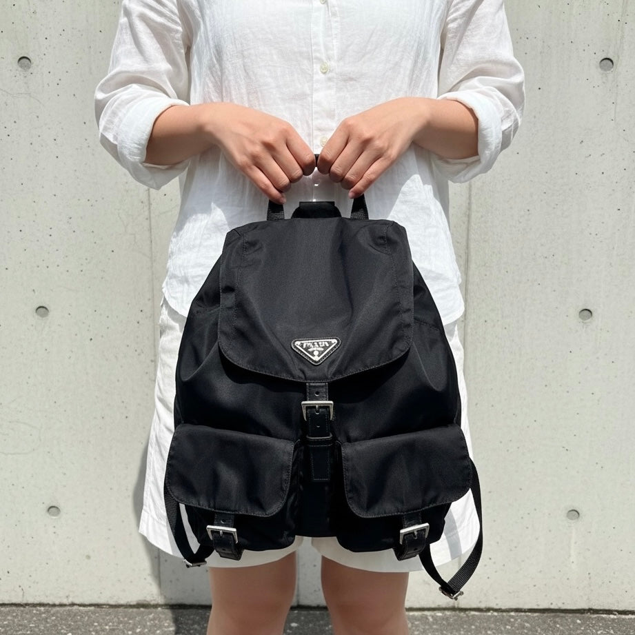 Include Entrupy Certificate of Authenticity｜Very Good ( Rank A) ｜Prada  Nylon Black Backpack Medium｜26070201