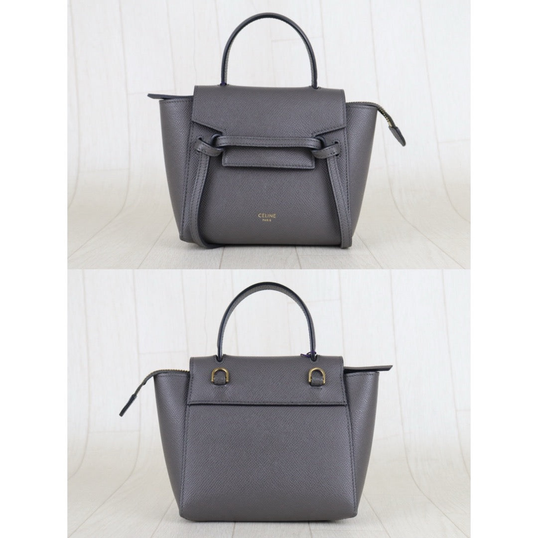 Very Good ( Rank A)｜CELINE Calf Leather Belt Pico Handbag Shoulder Bag Etoupe Gray｜S25121505