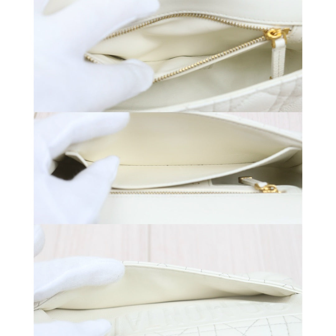 Include Entrupy Certificate of Authenticity｜Good ( Rank AB) ｜Dior Caro Calf Leather Chain Shoulder Bag PM White  ｜W26052201