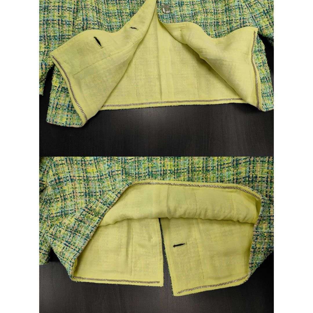 Very Good ( Rank A) ｜ CHANEL 19P Cotton Tweed Avocado Green Coat 44 size  ｜W25102108