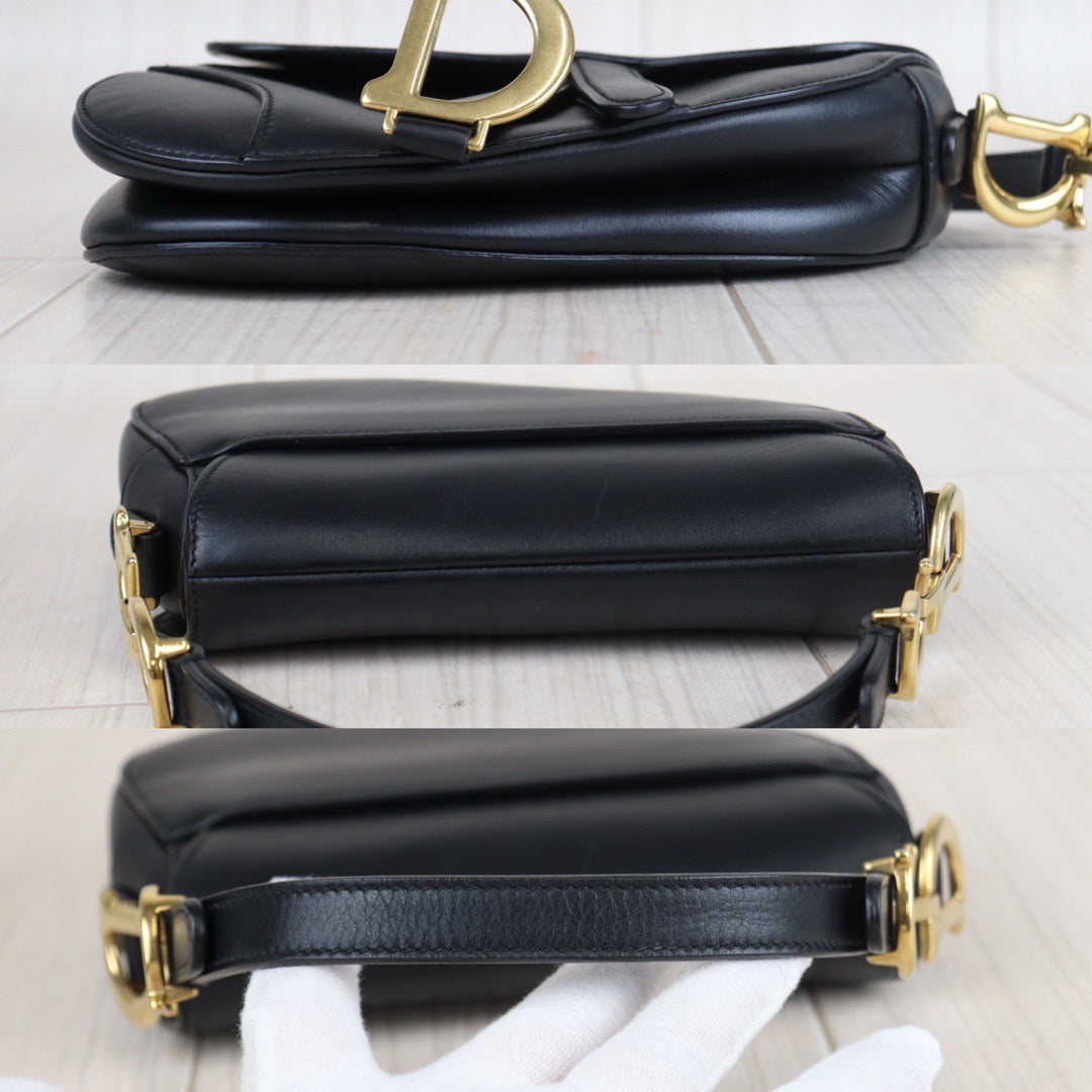 Rank A ｜Dior Smooth Calfskin Mini Saddle Bag Black ｜23080307