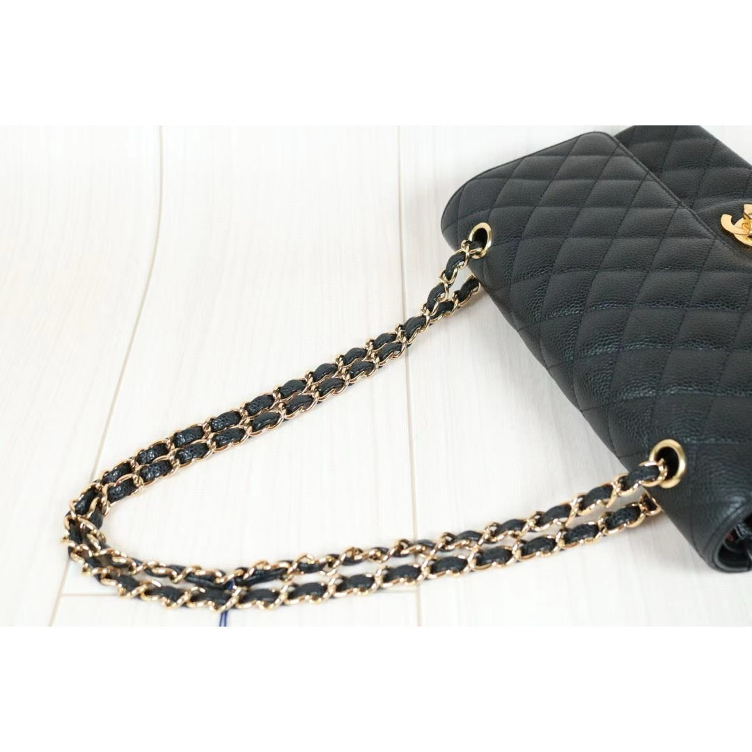 Rank A｜ CHANEL Caviar Skin Matrasse Double Flap 25 Shoulder Bag Black ｜S24040801