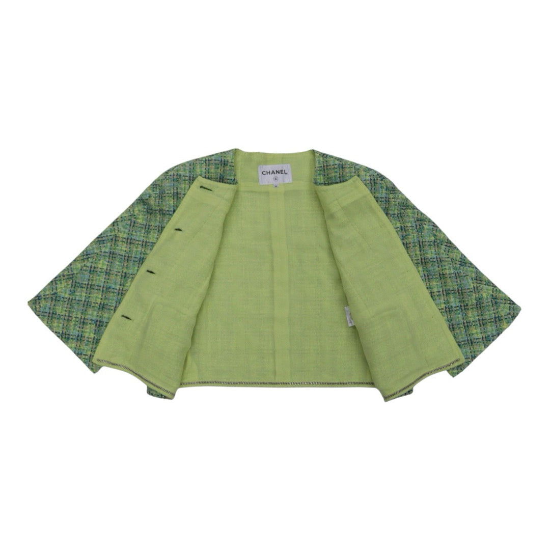 Very Good ( Rank A) ｜ CHANEL 19P Cotton Tweed Avocado Green Coat 44 size  ｜W25102108