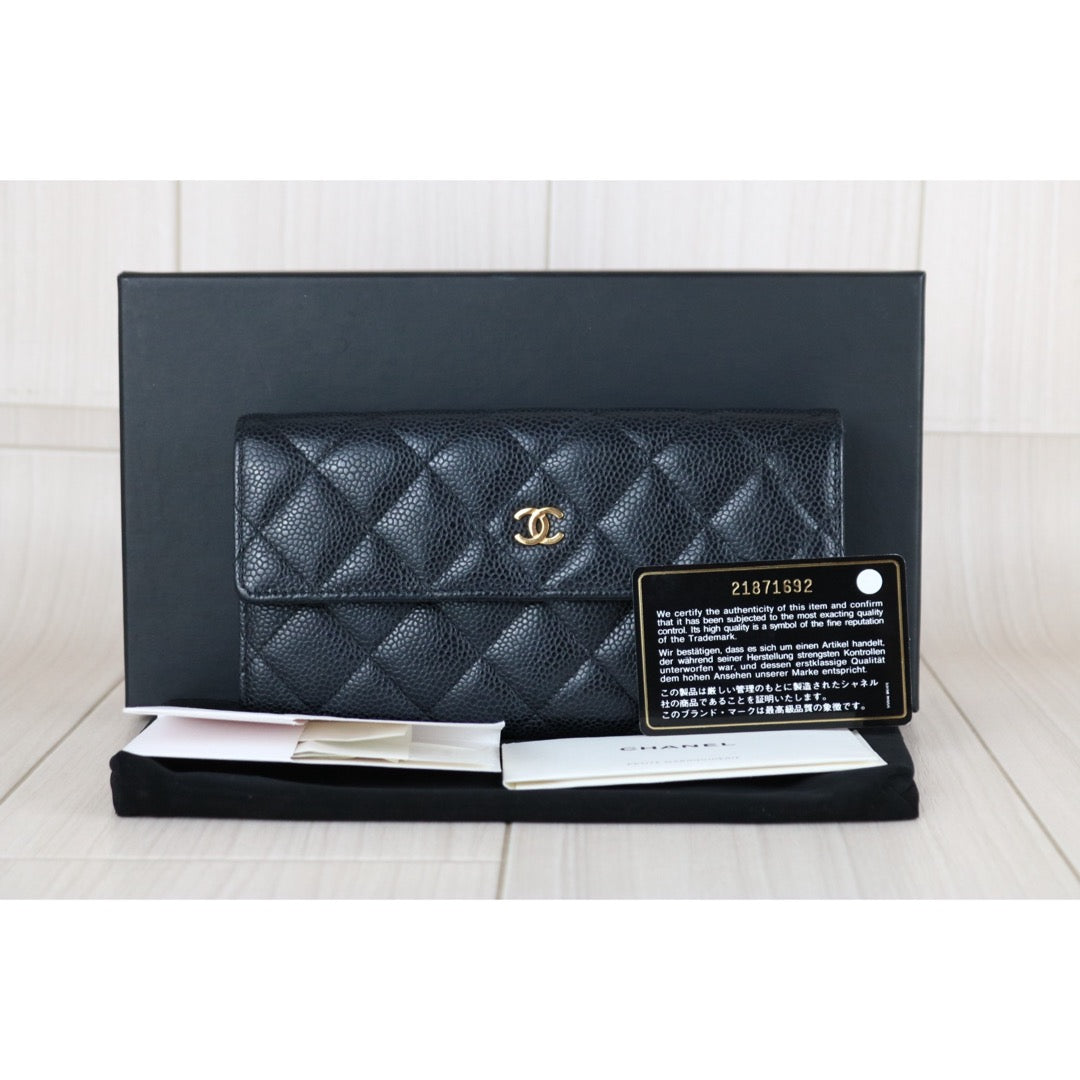 Very Good ( Rank A)｜Full Set CHANEL Caviar Skin Black Long Wallet Made In 2015-2016Year｜X25120702