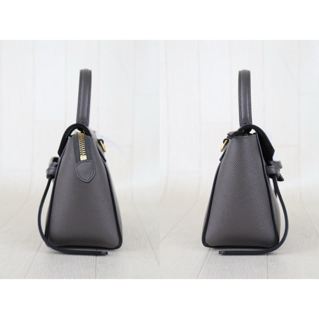 Include Entrupy Certificate of Authenticity｜Very Good ( Rank A)｜CELINE Calf Leather Belt Pico Handbag Shoulder Bag Etoupe Gray｜S26042901