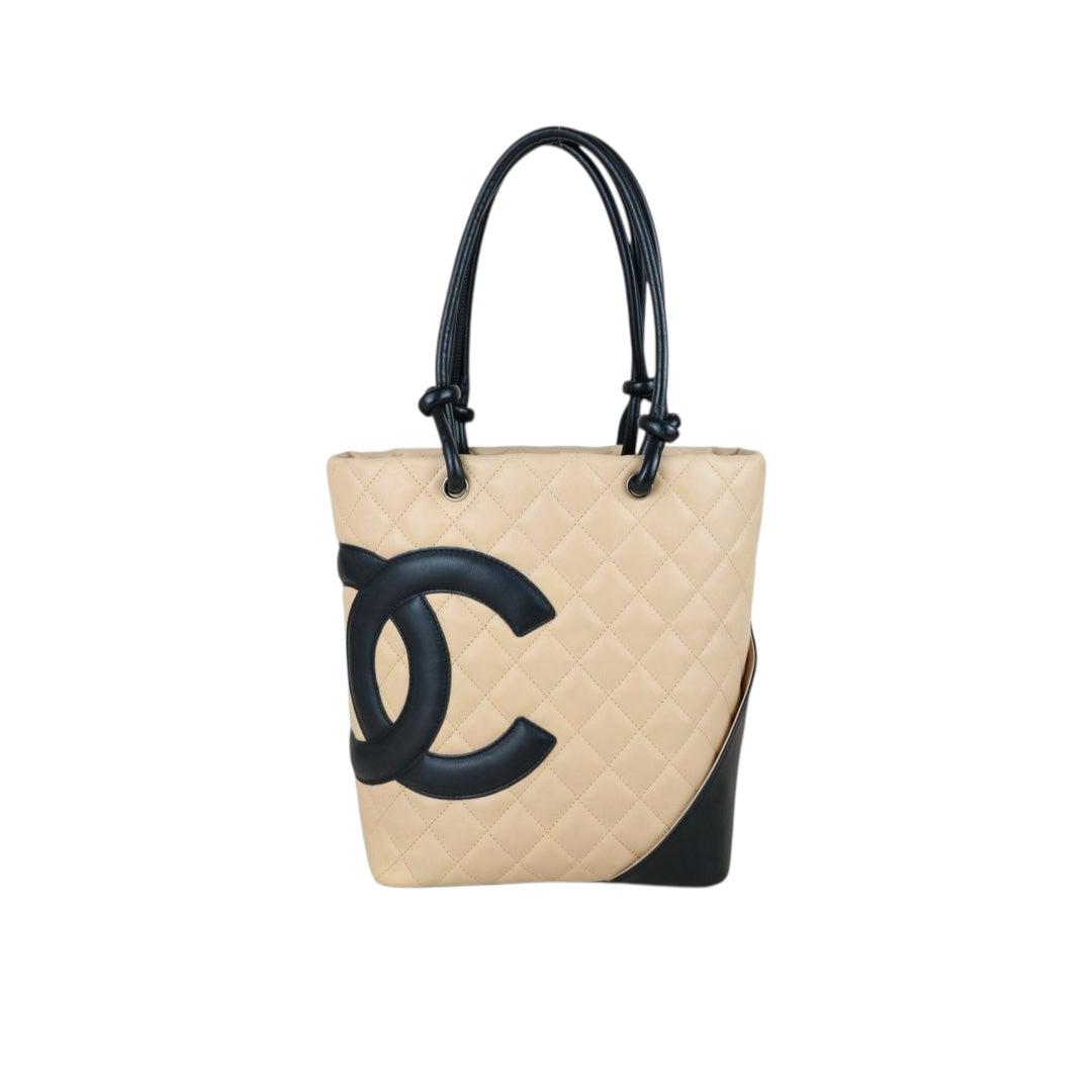 Include Entrupy Certificate of Authenticity｜Good ( Rank AB)｜ CHANEL Cambon Line Calf Leather Tote Bag Beige Made In 2003-2004Year｜Y26051521