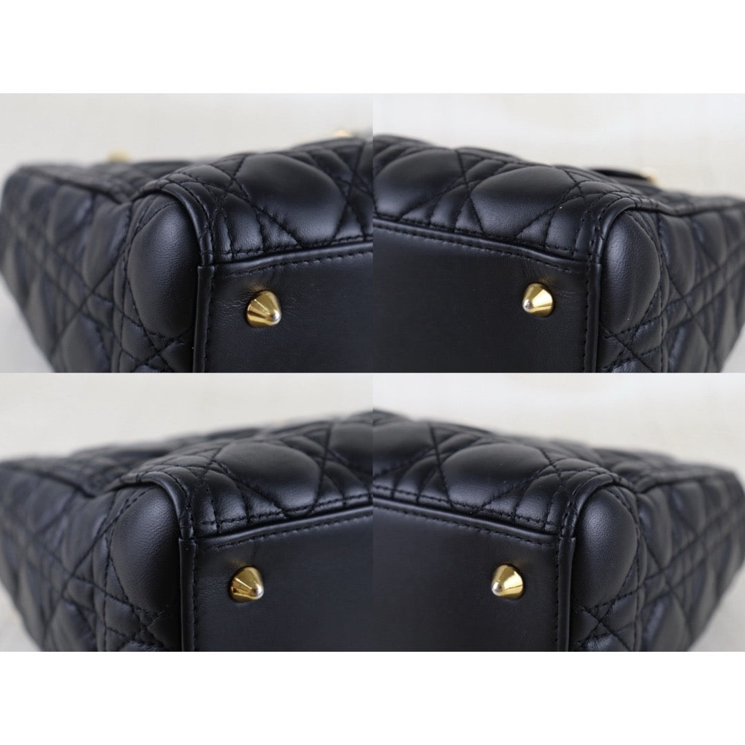 Include Entrupy Certificate of Authenticity｜Good ( Rank AB)｜  Dior Lady Dior Lamb Skin 2WAY Handbag Shoulder Bag Black ｜S26022601