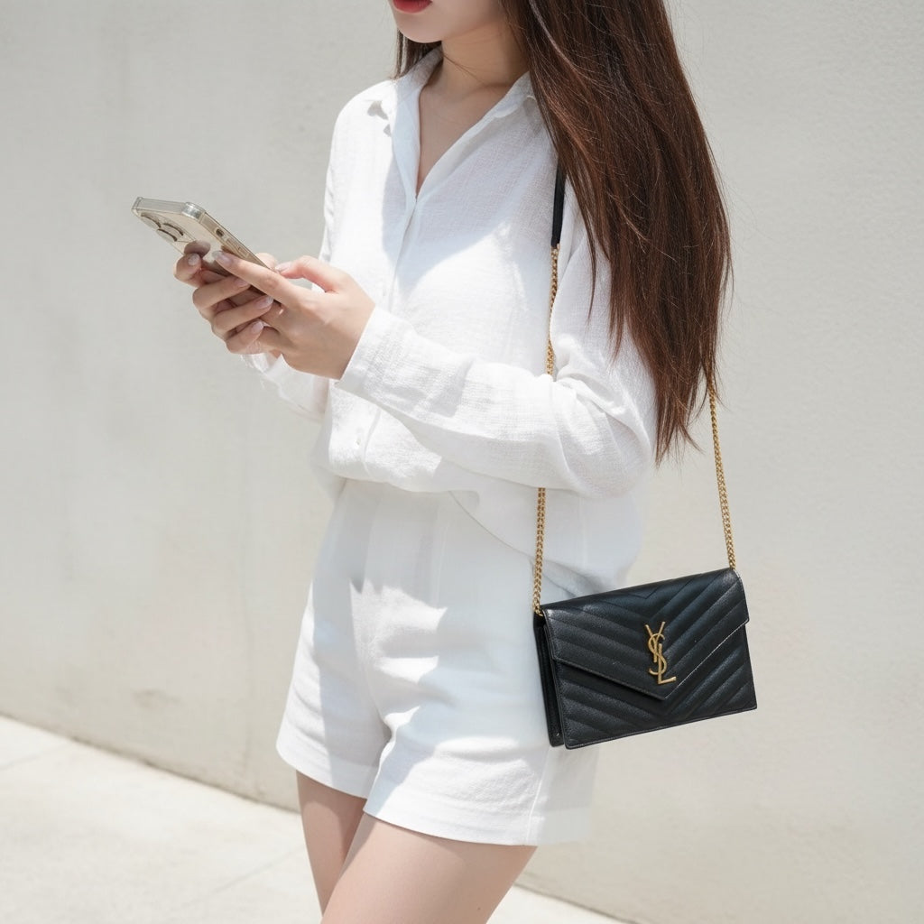 Include Entrupy Certificate of Authenticity｜Very Good ( Rank A)｜  Saint Laurent YSL Caviar Skin Shoulder Bag Black MM｜S26052501