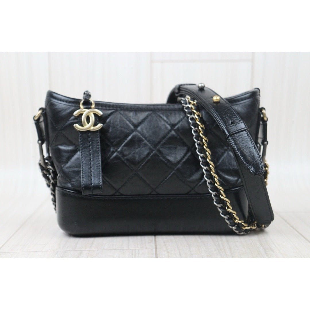 Very Good ( Rank A) ｜CHANEL PM Gabrielle Aged Calfskin Shoulder Bag Black Made in 2019-2020Year｜S24092813