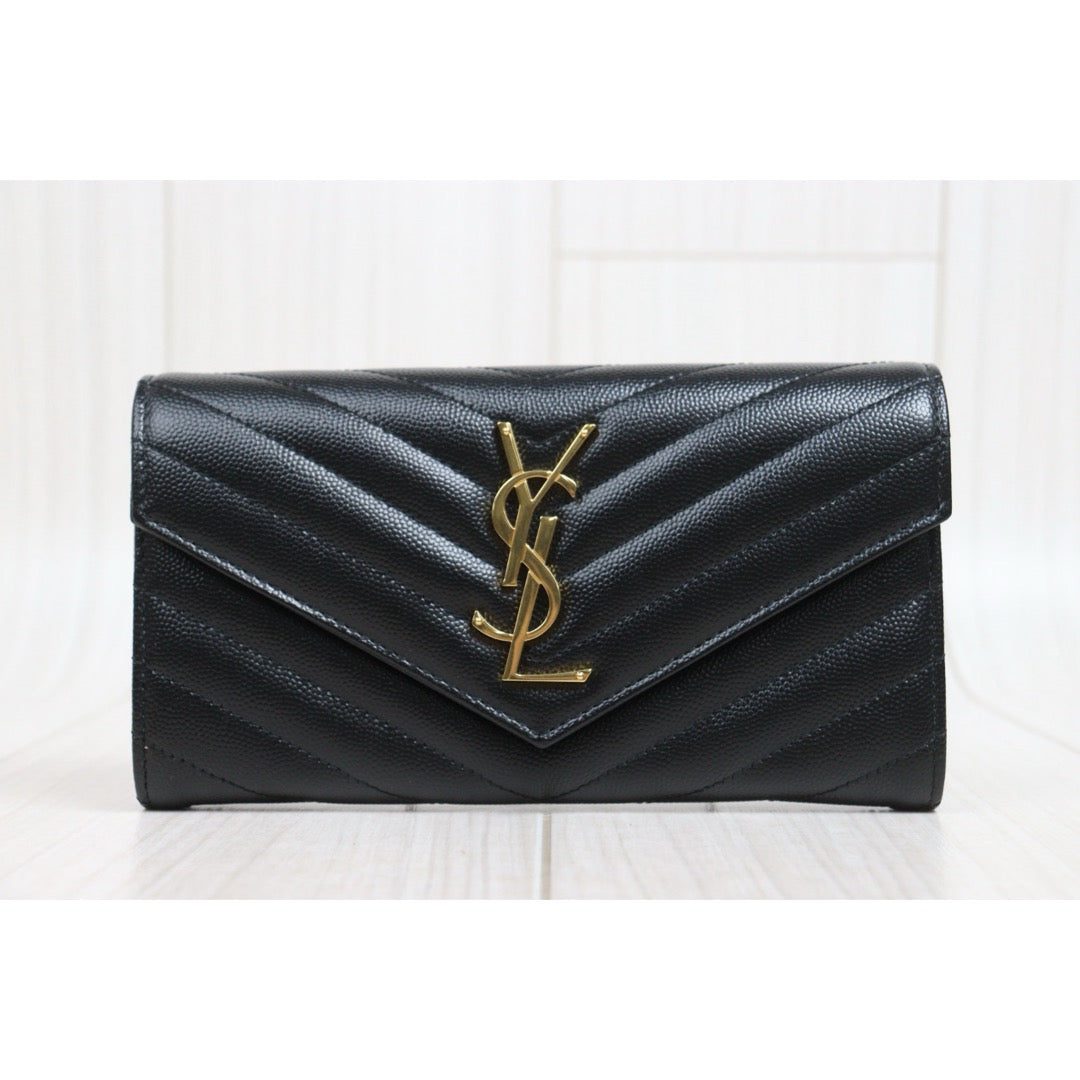 Include Entrupy Certificate of Authenticity｜Excellent（Rank SA）｜  Saint Laurent YSL Caviar Skin Calf Leather Long Wallet Black｜26060401